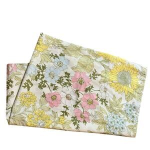 Vintage floral pillow case , sunflower, yellow, pink, blue